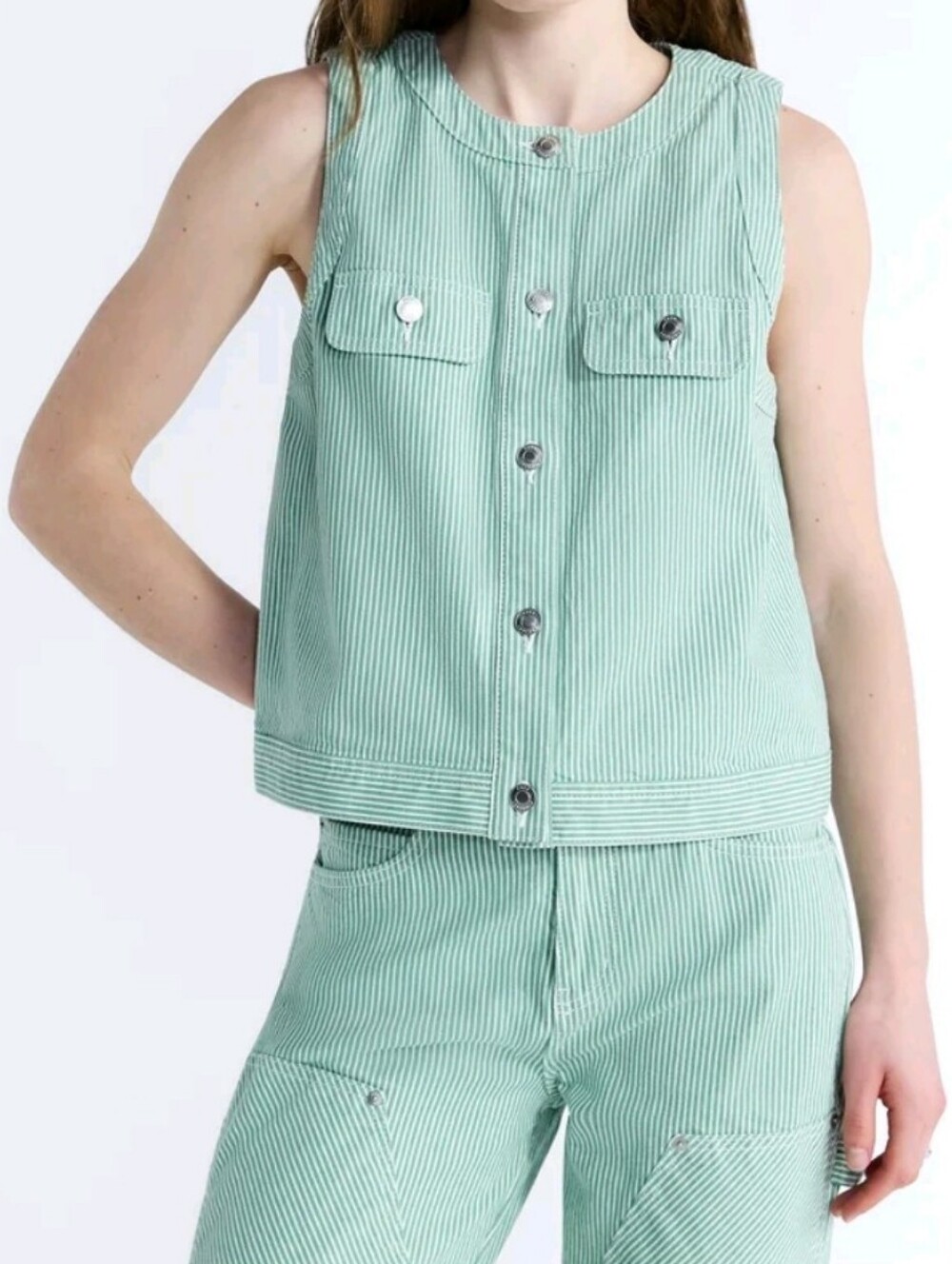 NWT Women's and Women's Plus Button Front Sleeveless Denim Top XL